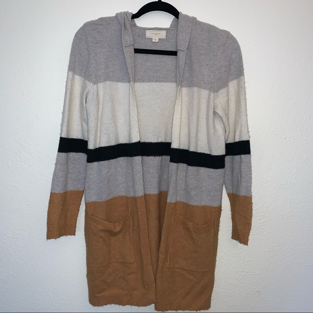 Long Fall Striped Hooded Cardigan with pockets size small